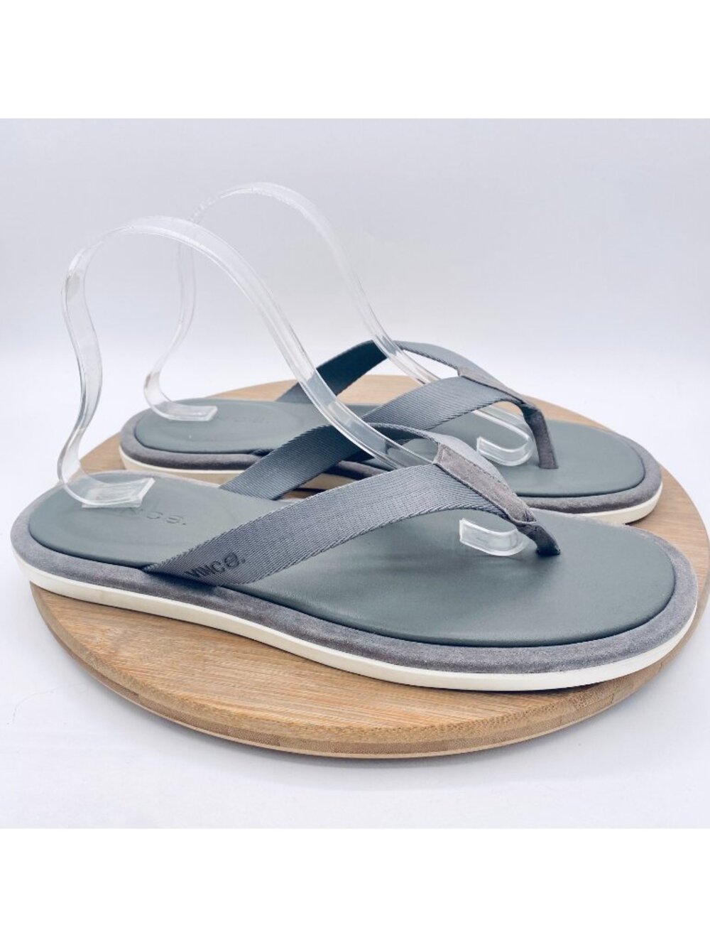 Vince Shoes Mens 11.5 Gray Leather Slip On Comfort Flip Flops Luxury